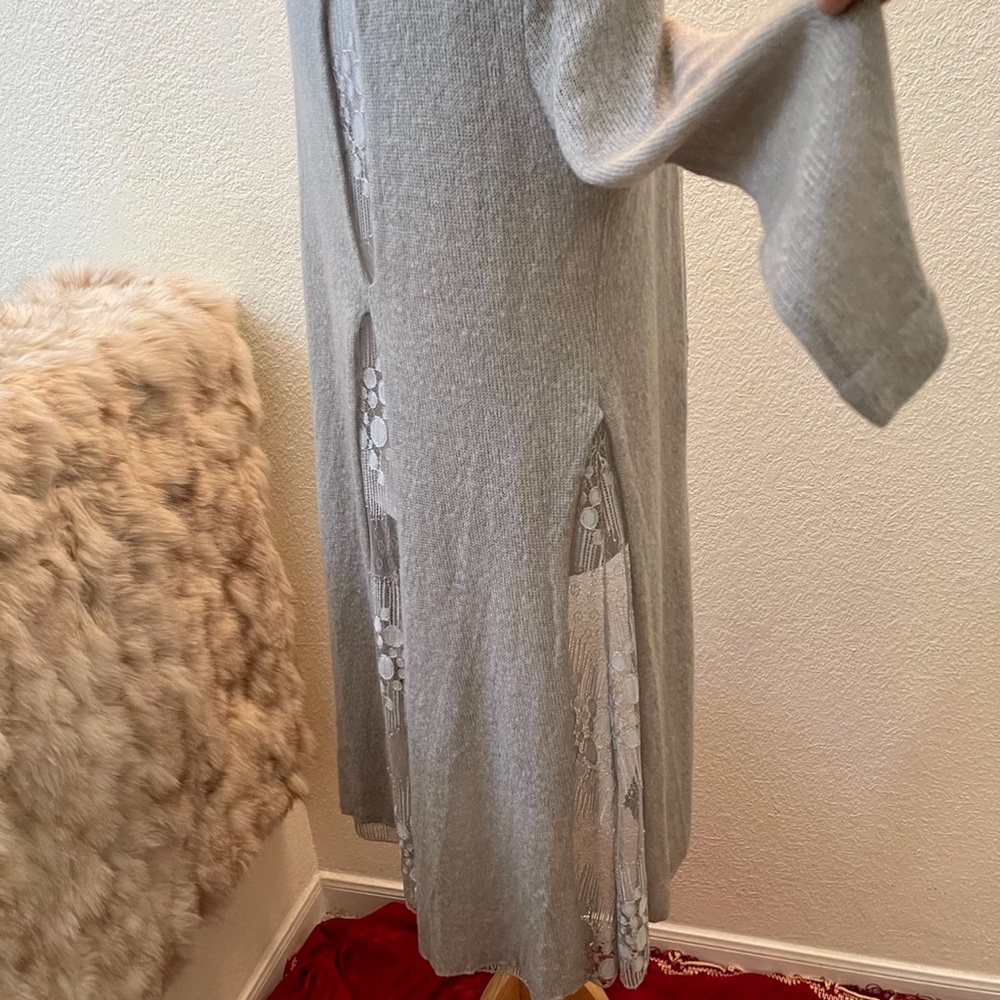 NWT Vintage Concept Long Open Cardigan with Soft Lace Insets - Lt Gray - Sz S